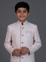 Light pink silk embroidered boys indowestern suit set