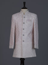 Light pink silk embroidered boys indowestern suit set