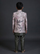 Off white grey raw silk boys indowestern suit
