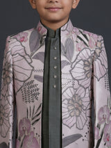 Off white grey raw silk boys indowestern suit