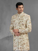 Regal gold raw silk indo western with zardosi detailing