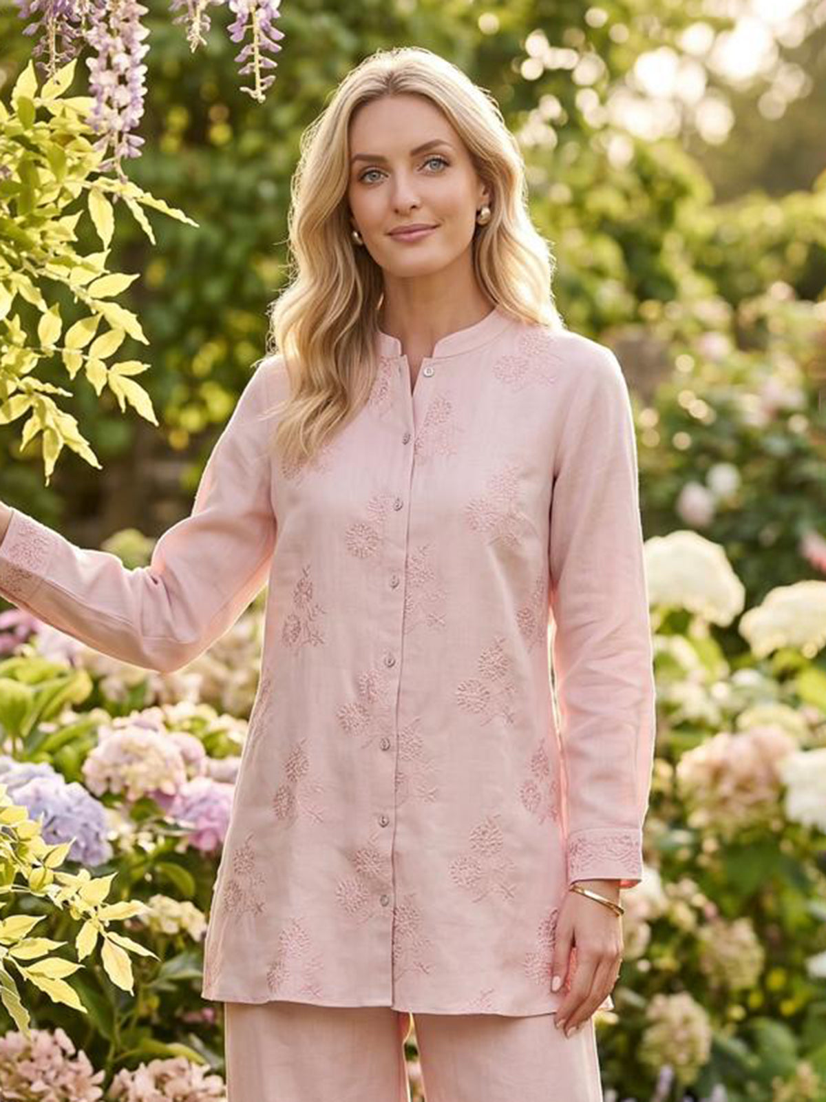 Light pink linen cotton co ord set for women