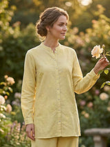 Light yellow linen cotton co ord set for casual wear