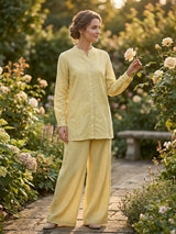 Light yellow linen cotton co ord set for casual wear