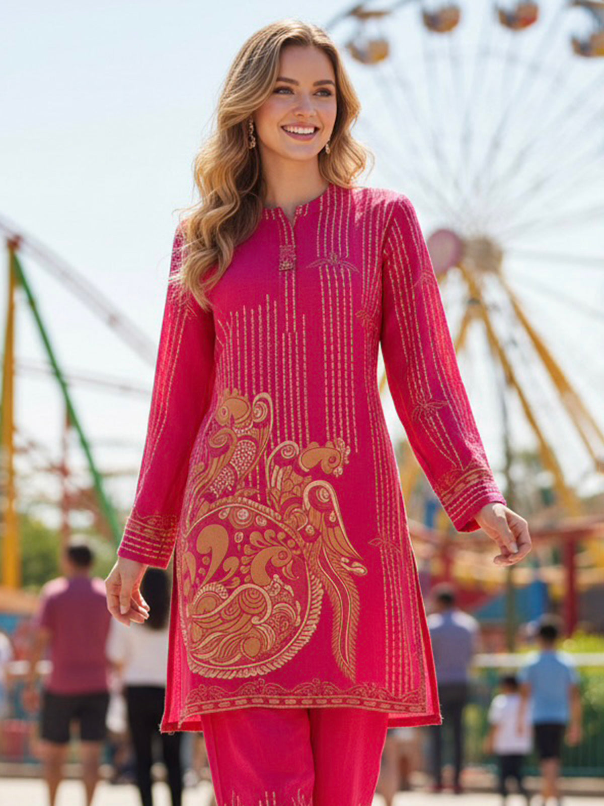 Deep pink georgette co ord set for festive wear