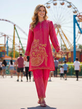 Deep pink georgette co ord set for festive wear