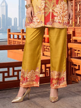Mustard yellow cotton silk co ord set for casual wear