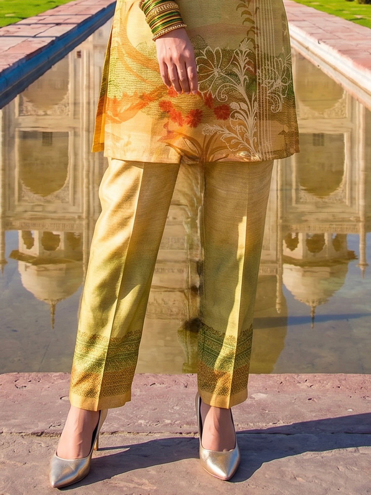 Pista green printed cotton silk co ord set