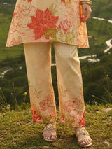 Cream printed cotton silk co ord set for women