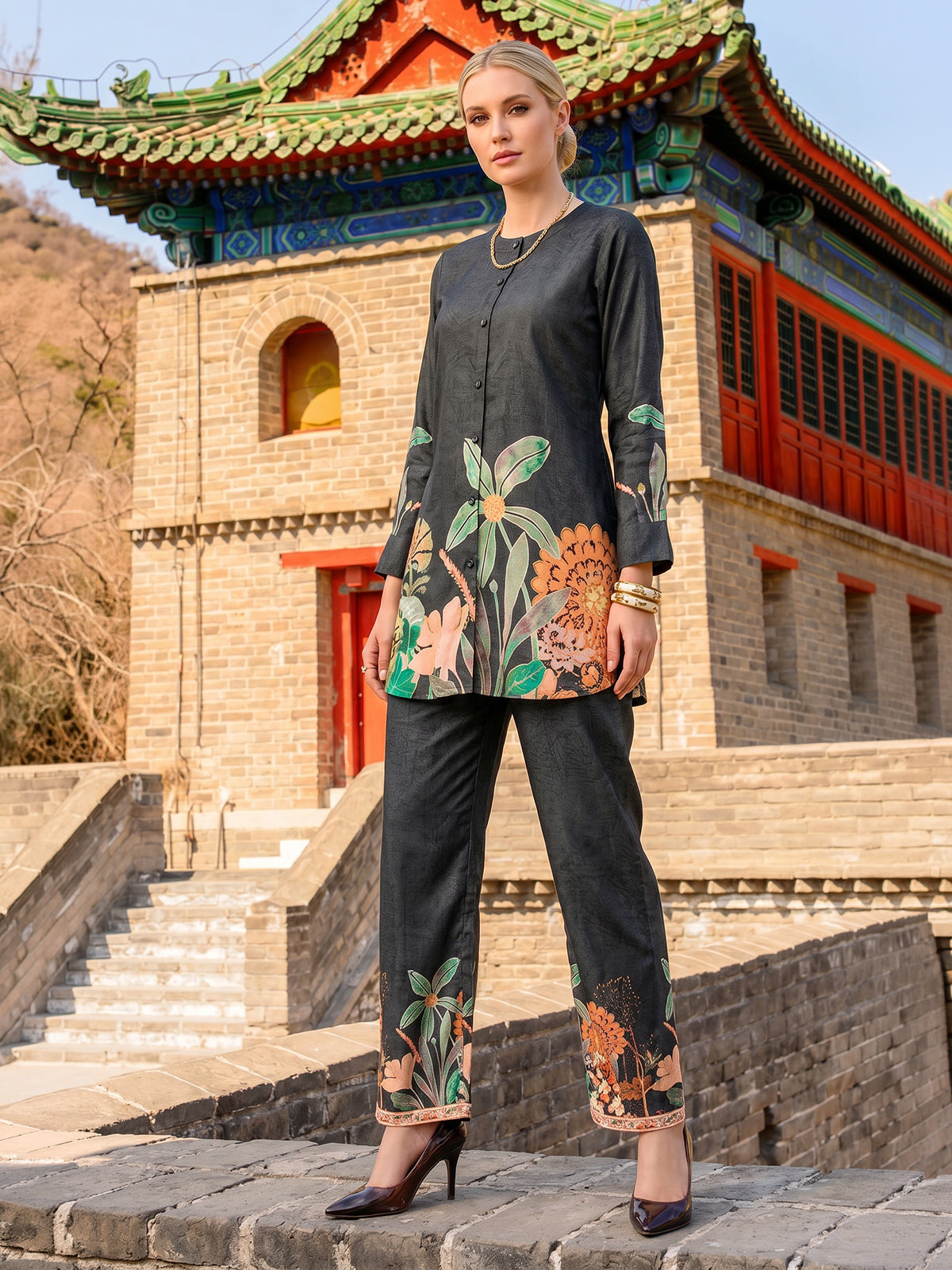 Charcoal grey cotton silk co ord set for casual wear