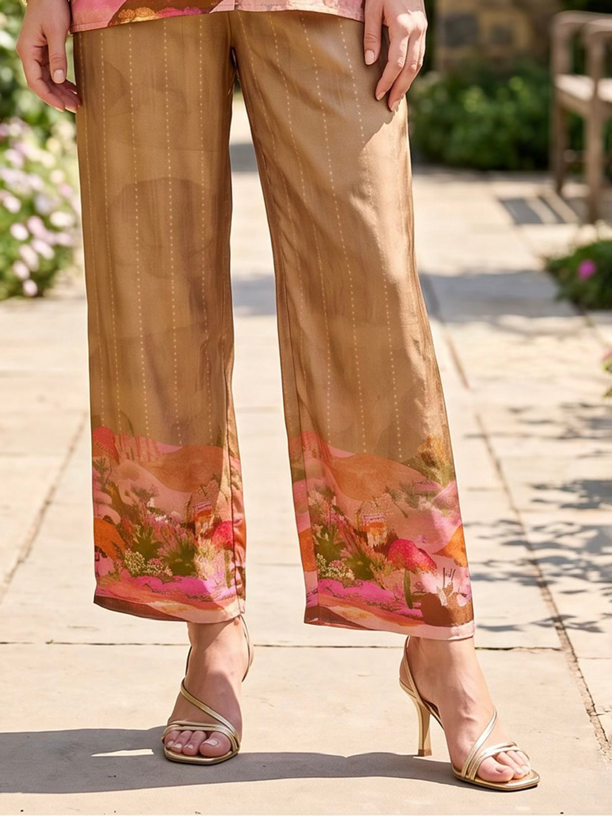 Beige printed cotton silk co ord set for everyday style
