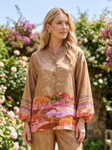 Beige printed cotton silk co ord set for everyday style