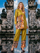 Olive green printed cotton silk co ord set