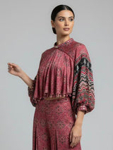 Brown printed silk sharara suit