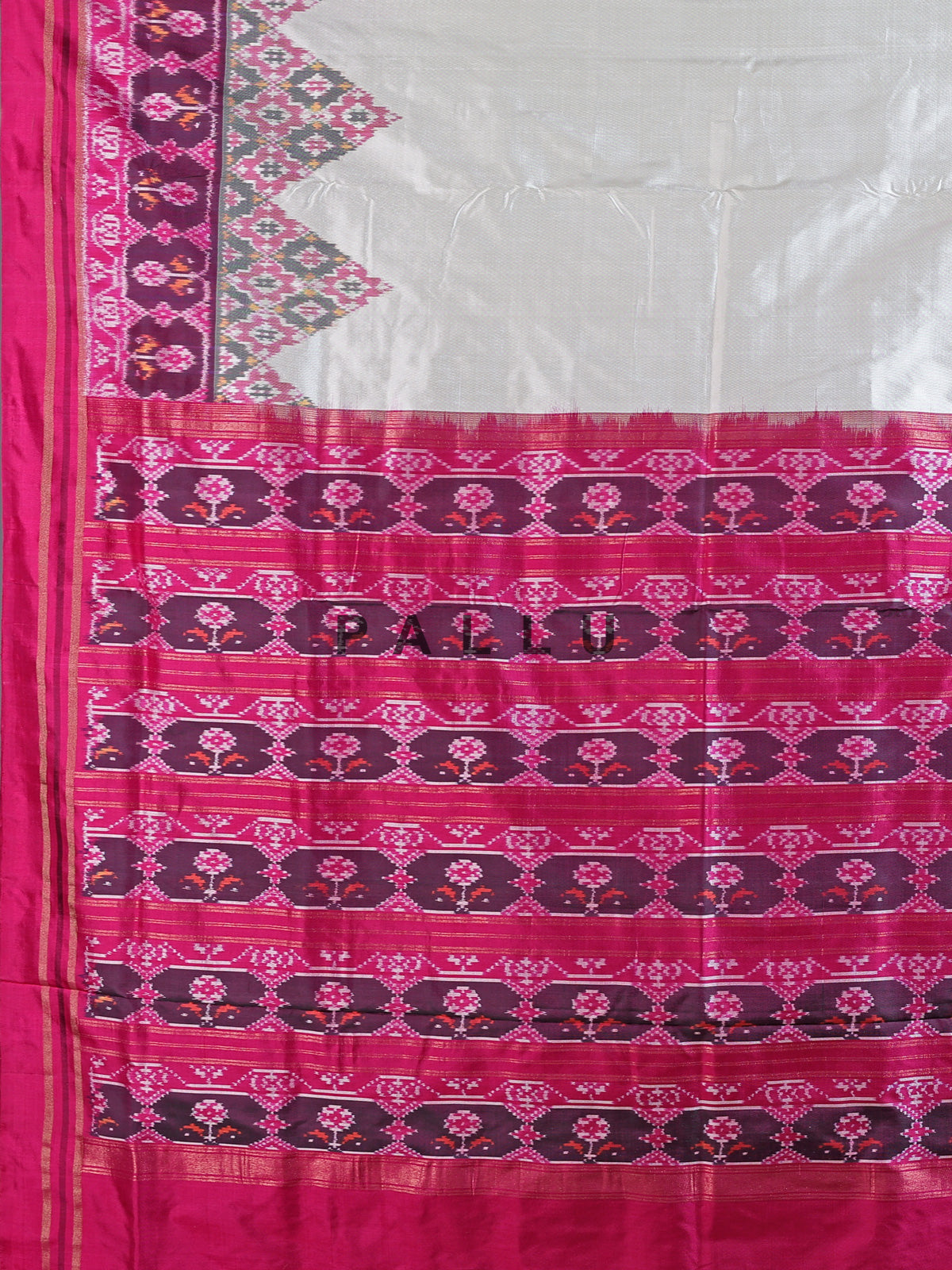 Cream pure hyderabadi patola silk saree with colorful motif border