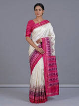 Cream pure hyderabadi patola silk saree with colorful motif border