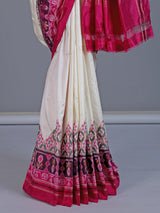 Cream pure hyderabadi patola silk saree with colorful motif border