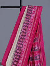 Cream pure hyderabadi patola silk saree with colorful motif border