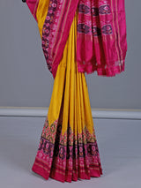 Mustard yellow pure hyderabadi patola silk saree with vibrant motif border