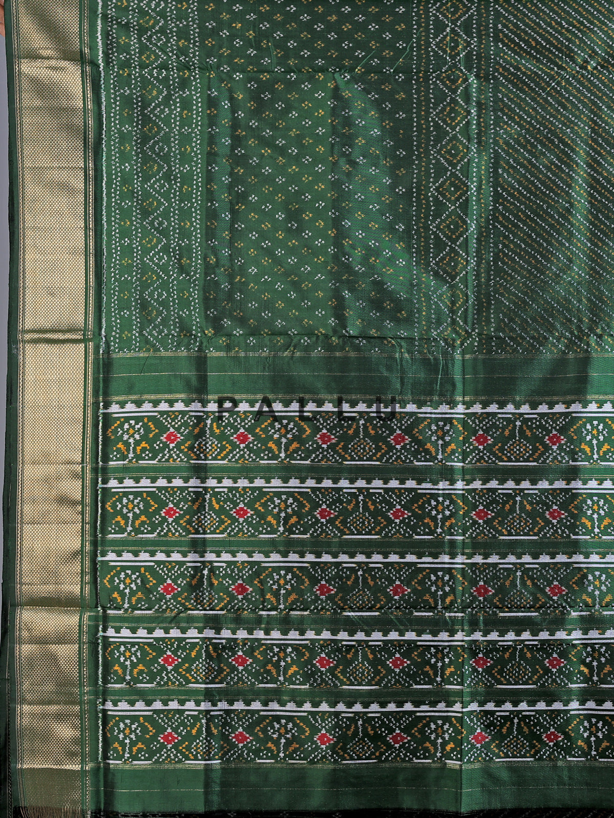 Dark green pure hyderabadi patola silk saree with zari border
