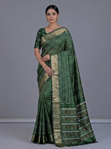 Dark green pure hyderabadi patola silk saree with zari border