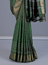 Dark green pure hyderabadi patola silk saree with zari border