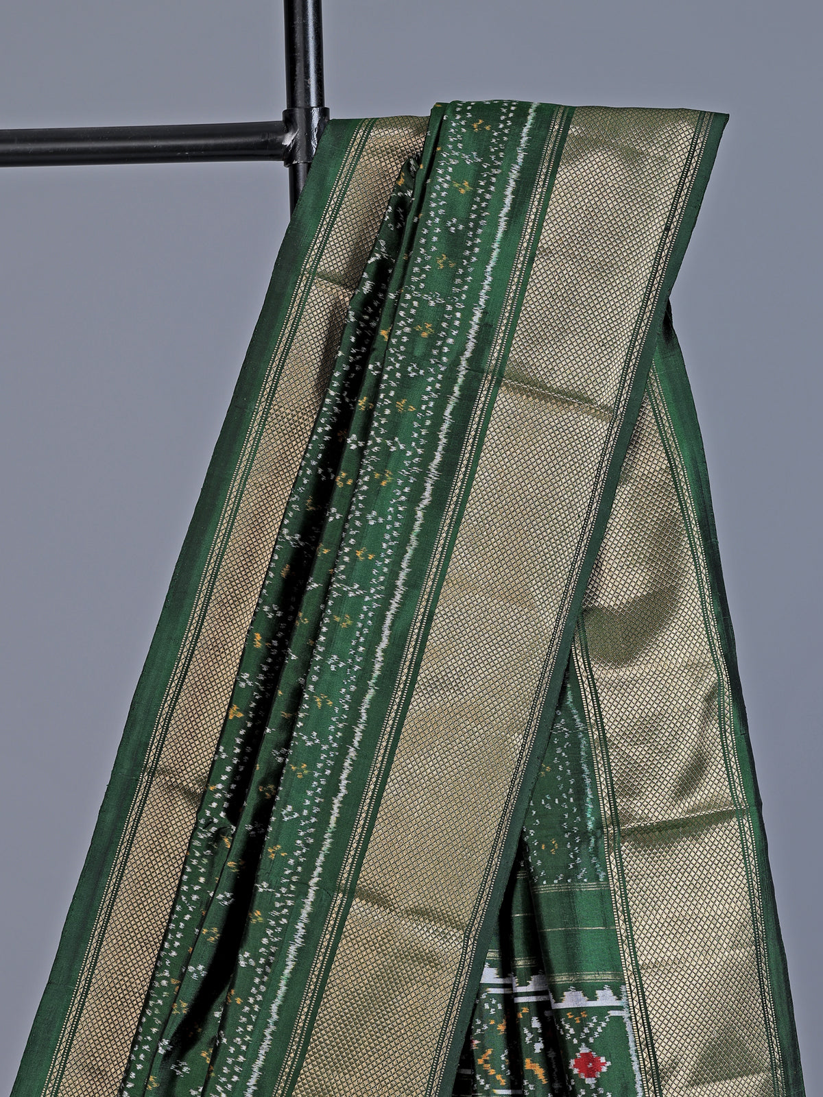 Dark green pure hyderabadi patola silk saree with zari border