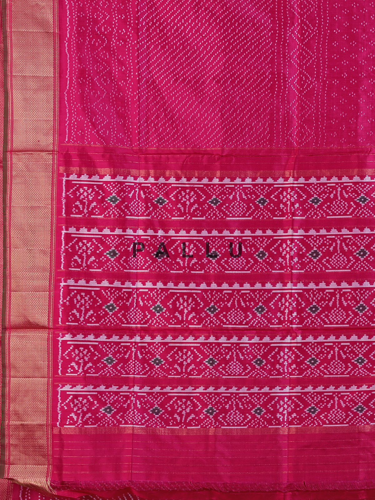 Rani pink pure hyderabadi patola silk saree with zari border