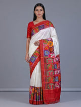 White pure patola silk saree with elephant bird motifs