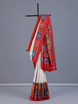 White pure patola silk saree with elephant bird motifs