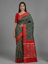 Green pure hyderabadi patola silk saree with elephant bird motif pallu