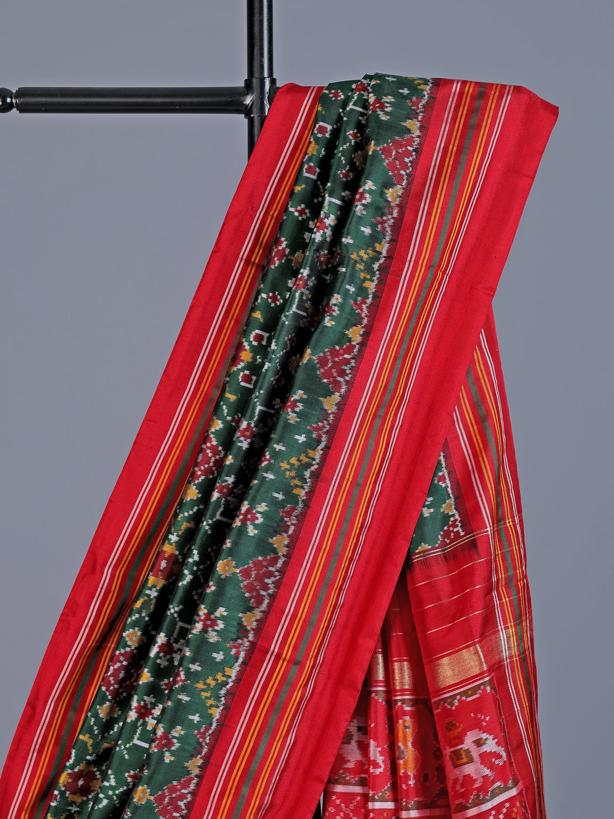 Green pure hyderabadi patola silk saree with elephant bird motif pallu