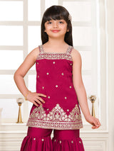 Wine silk pakistani style sharara suit for girls