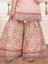 Cream floral sharara suit with gota detailing