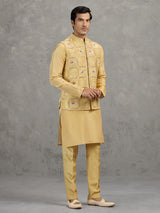 Yellow art silk embroidered waistcoat set