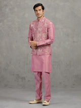 Onion pink art silk waistcoat set