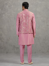 Onion pink art silk waistcoat set