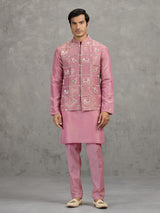 Onion pink art silk waistcoat set