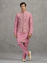 Onion pink art silk waistcoat set