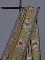 Mehendi olive cotton silk saree with sequin and print