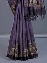 Purple cotton silk saree with printed sequin design