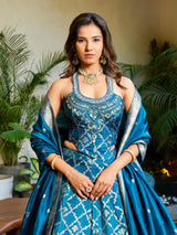Blue silk lehenga choli with zari embellished elegance
