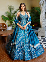Blue silk lehenga choli with zari embellished elegance