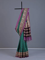 Peacock green cotton silk saree with elephant motifs
