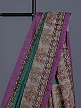 Peacock green cotton silk saree with elephant motifs