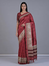 Maroon cotton silk saree with elephant motifs