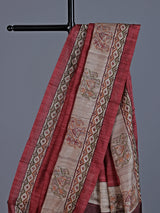 Maroon cotton silk saree with elephant motifs