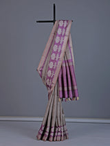 Beige cotton silk saree with patch zari work