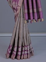 Beige cotton silk saree with patch zari work