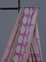 Beige cotton silk saree with patch zari work